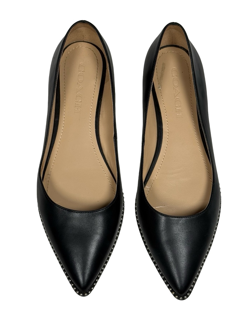 Coach Viviana Beadchain Women 6.5 Black Leather Pointed Toe Skimmer Ballet Flats - Picture 10 of 14